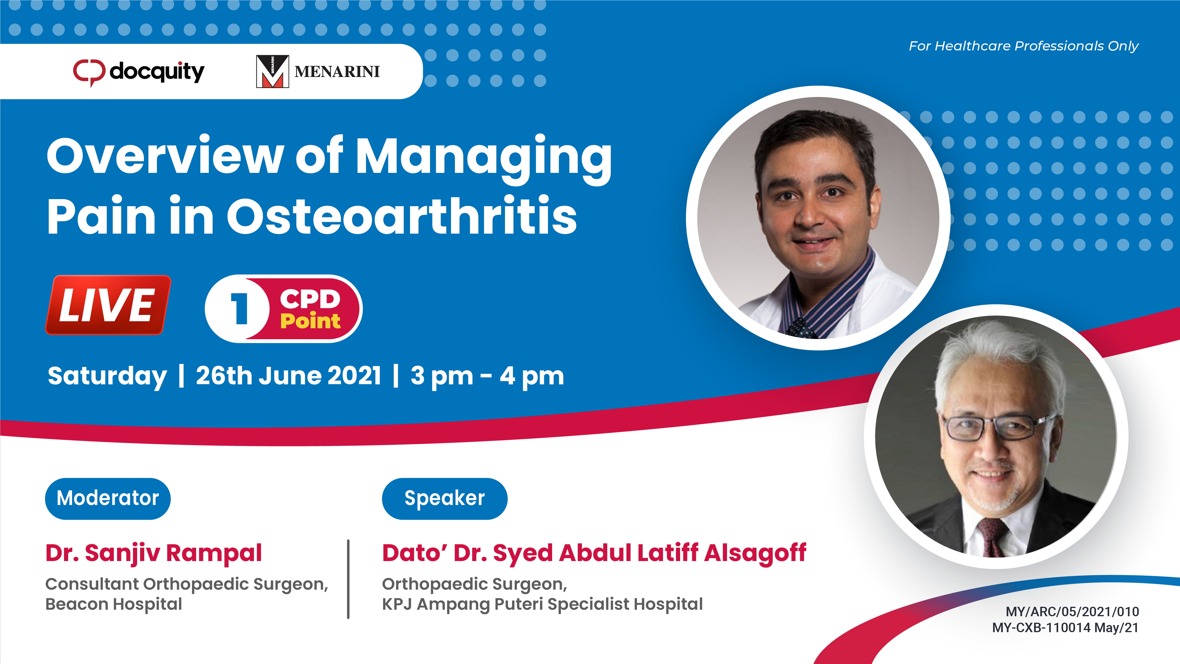 Orthopaedic Consultant Dr Sanjiv Rampal HostWeb Seminar on Management of Osteoarthritic Pain on International Medical App Docquity