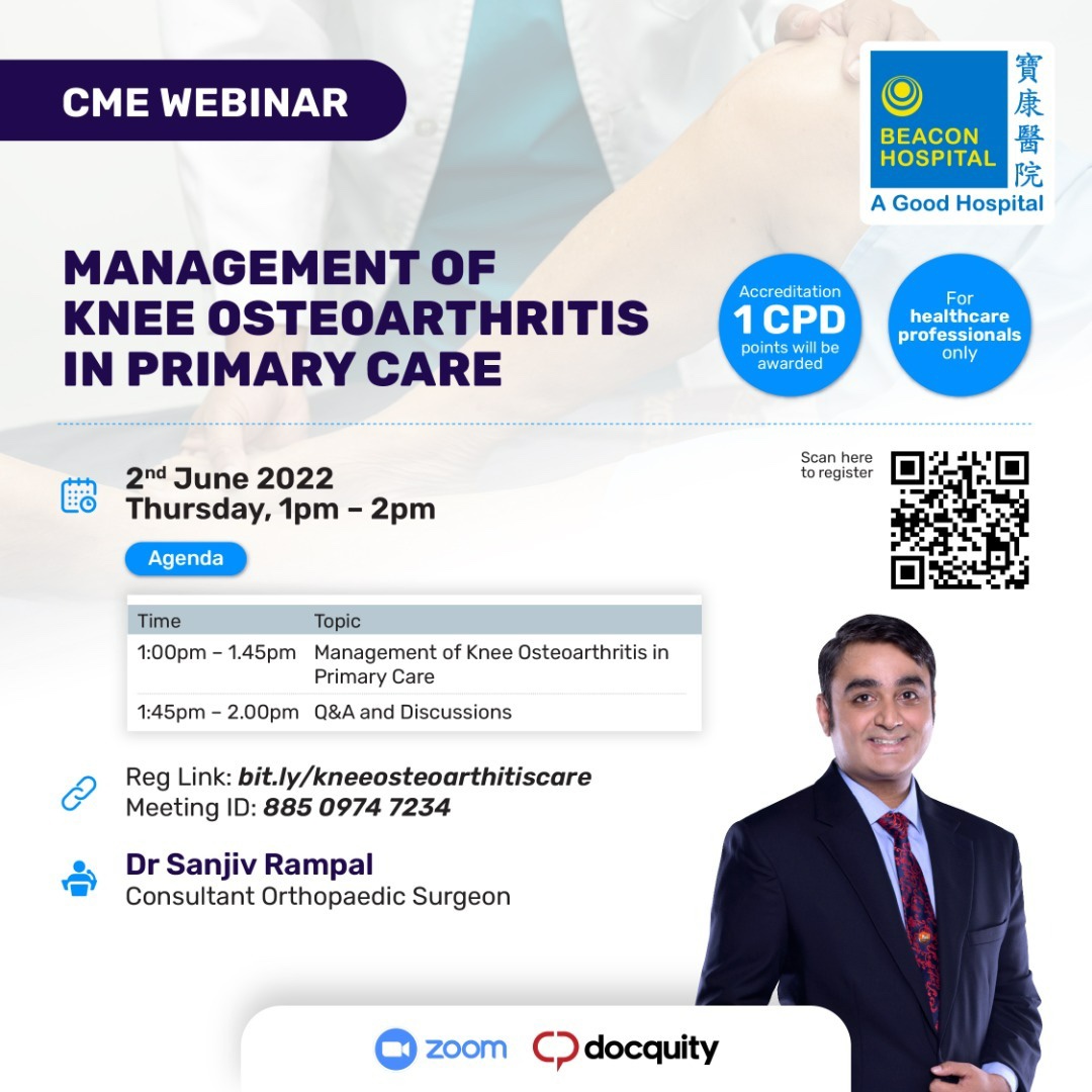 Dr Sanjiv Rampal Orthopaedic Consultant Kuala Lumpur delivers webseminar on management of knee osteoarthritis on international Medical App Docquity
