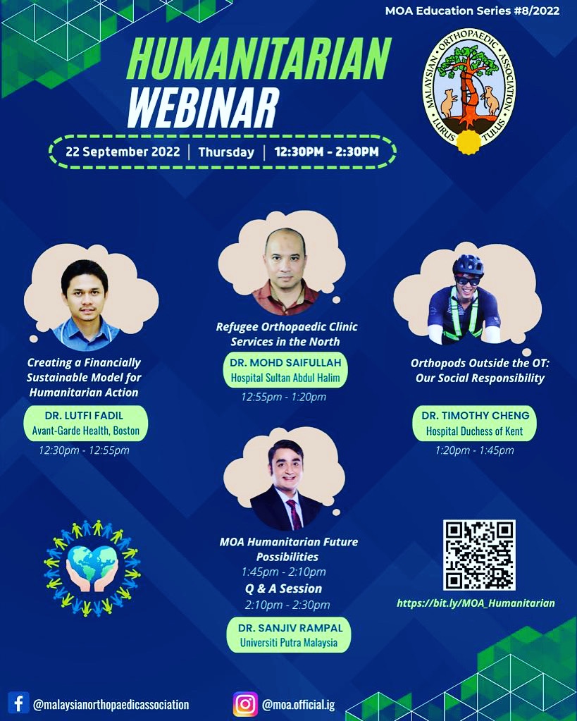 Dr Sanjiv Rampal Orthopaedic Consultant Kuala Lumpur delivers talk with Malaysian Orthopaedic Association  Humanitarian webseminar&nbsp;2022