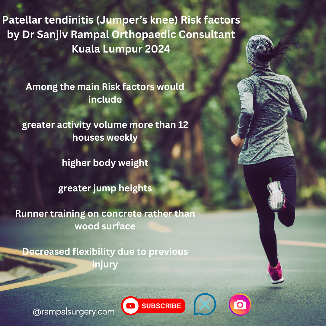 Patellar tendinitis (Jumper’s knee) Risk factors by Dr Sanjiv Rampal Orthopaedic Consultant Kuala Lumpur 2024