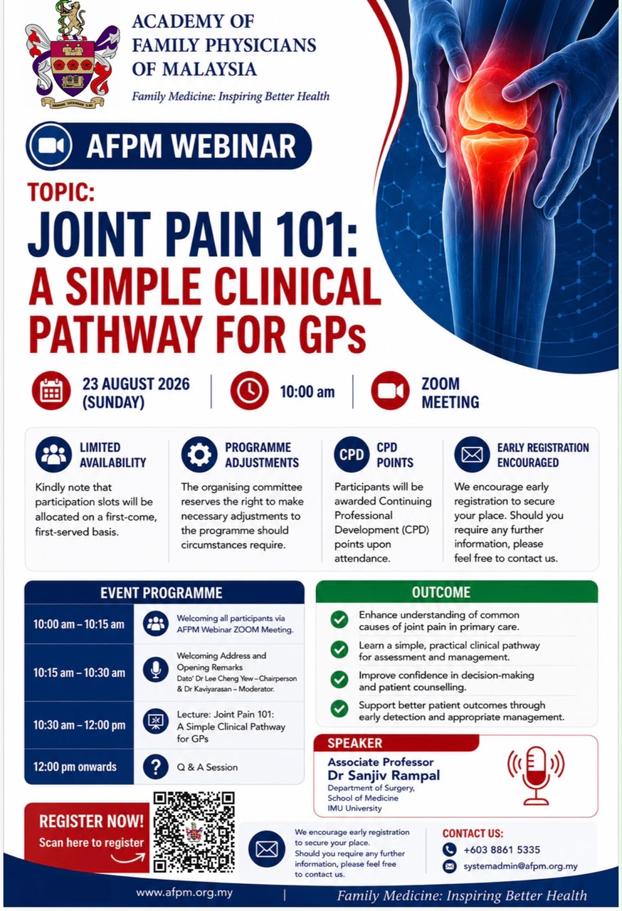 Join Prof Sanjiv for a Clinical Update to Academy of Family Medicine